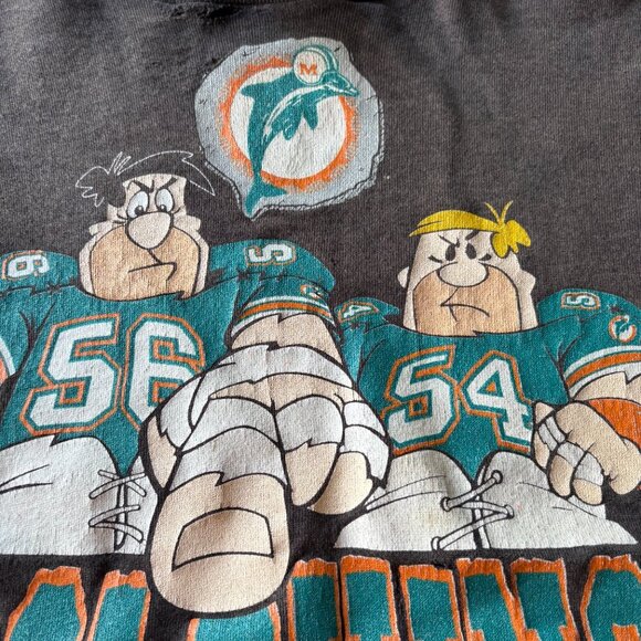 Tultex XL Dolphins Flinstones Sweatshirt Grunge Faded Football Black Vintage - Picture 3 of 13